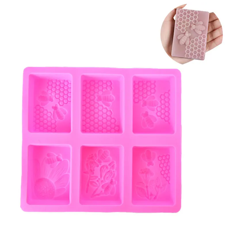 

1PCS Honey Bee Silicone Soap Mold diy Handmade Craft 3D Soap Mold Silicone Rectangular 6 Forms Soap Molds For Soap Making