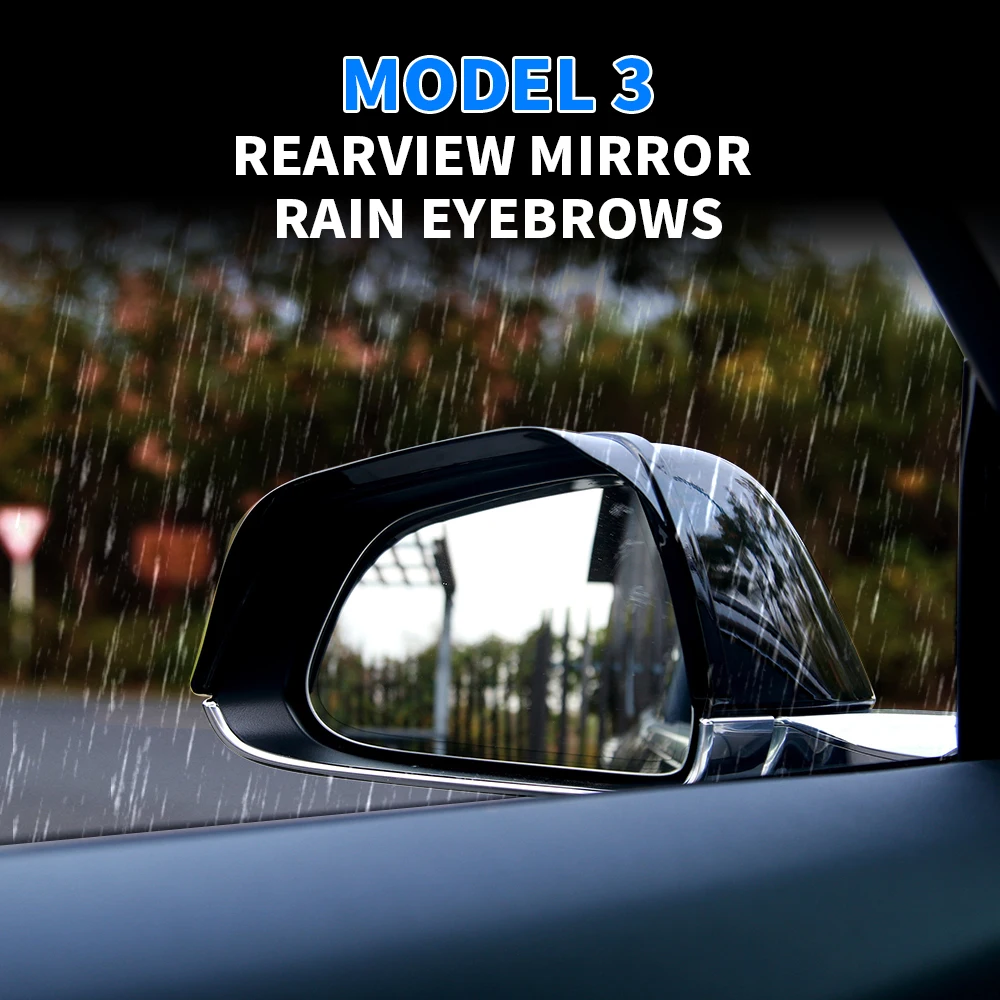 

Car Styling 2Pcs Rearview Mirror Rain Eyebrow Cover Frame Trim Shield Visor For Tesla Model 3 2017 2018 2019 2020 2021