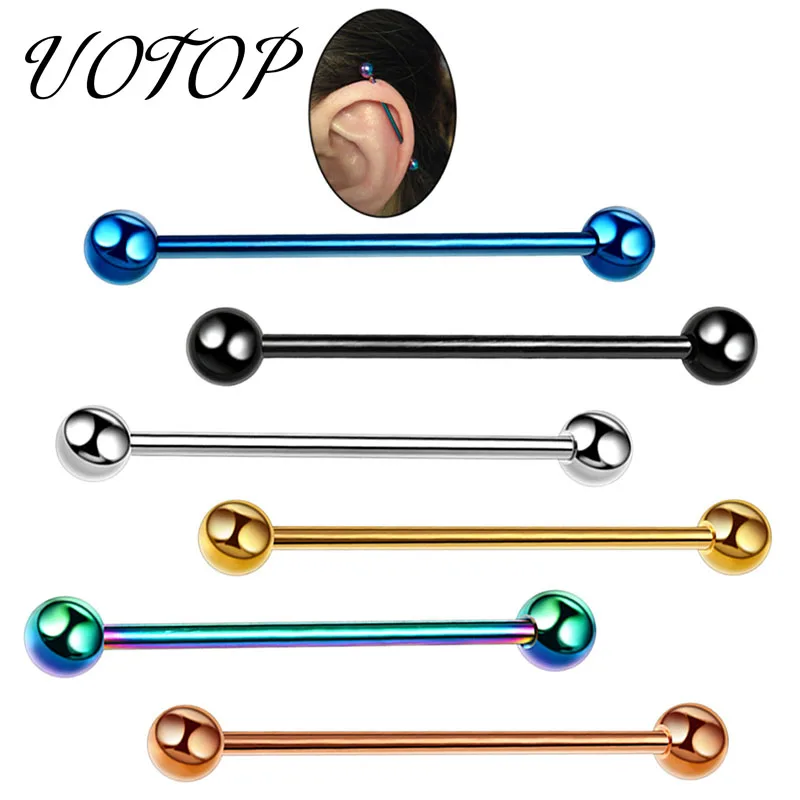 UOTOP 1PC Surgical Stainless Steel Ear Cartilage Piercing Industrial Barbell Earring for Women Men Sexy Party Body Jewelry