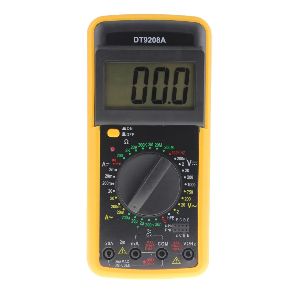 

DT-9208A Цифровой мультиметр Вольт Ампер Ом Гц AC/DC тестер температуры Гц