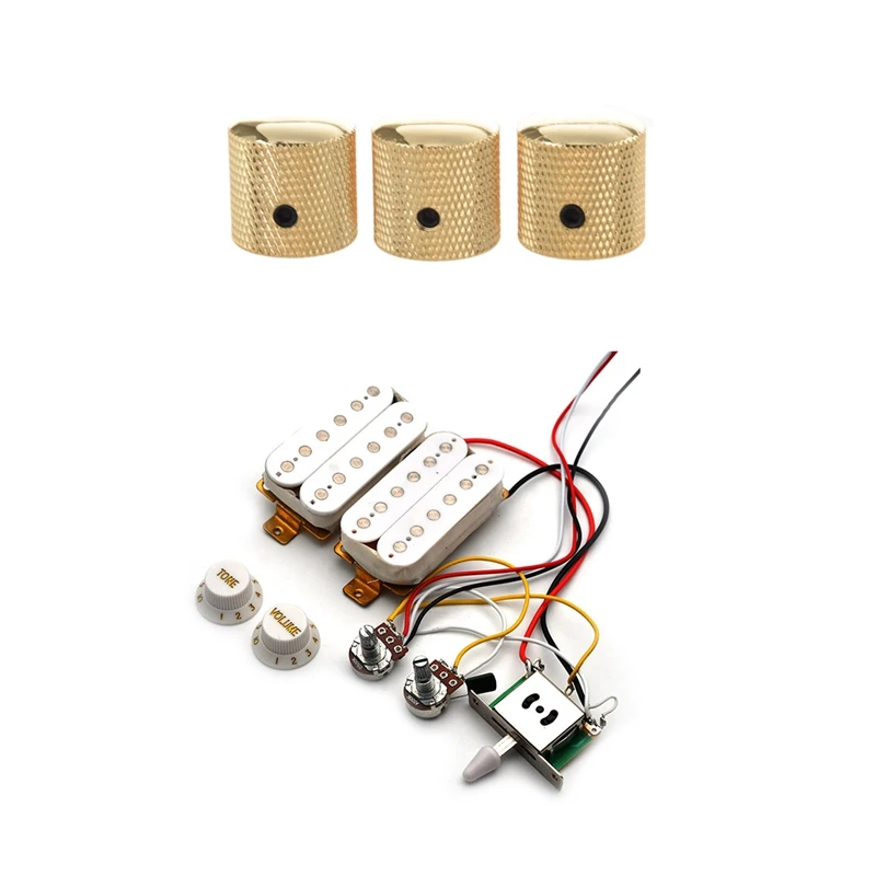 

3PCS Gilded Metal Dome Knobs Knurled Barrel With Electric Guitar Harness 3-Way Switch HH Pickup For ST Electric Guitar