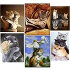 Картина маслом в скандинавском стиле, животное, милая кошка, Картина на холсте, цифровые подарочные постеры и принты, картина для украшения стен дома