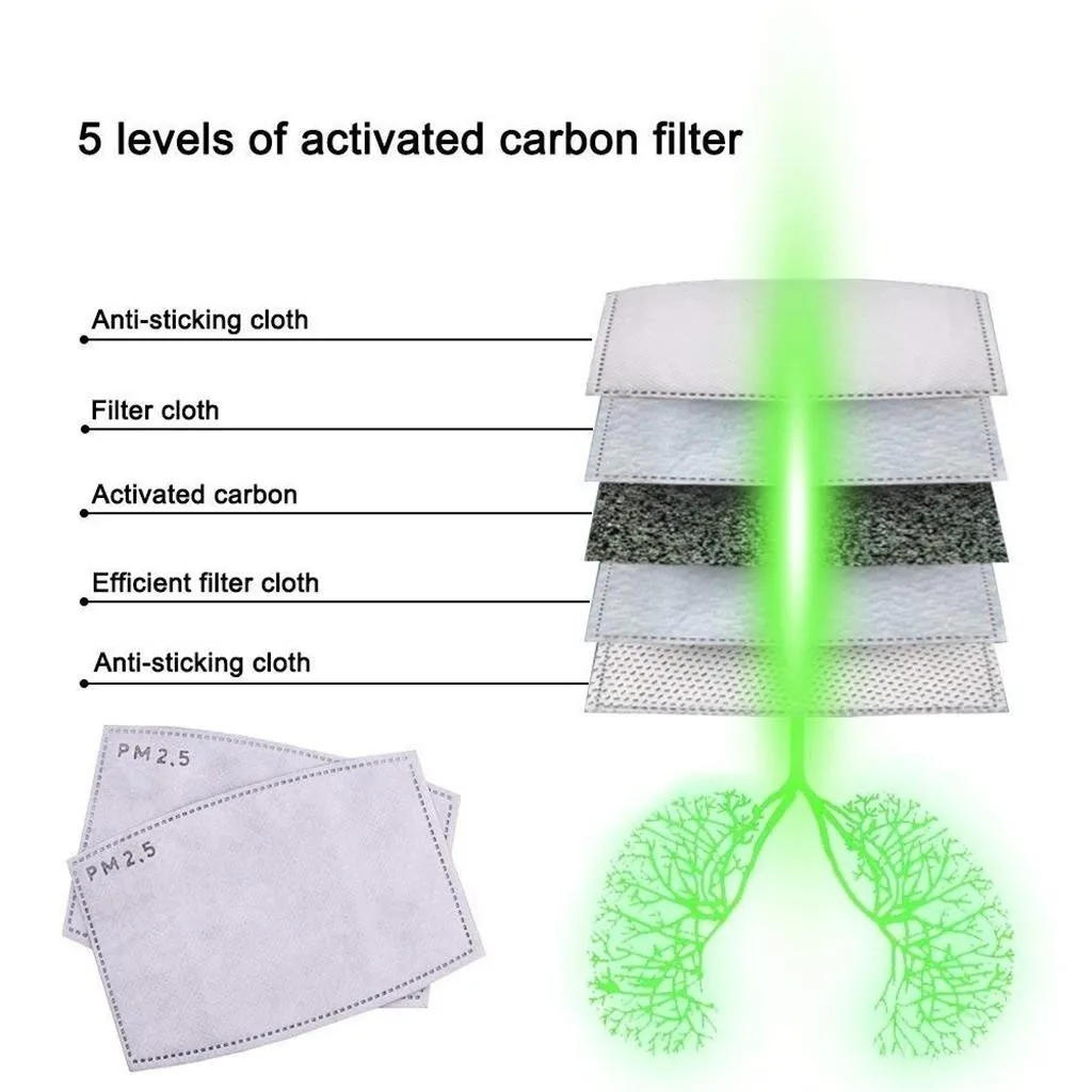 

1pcs Adjustable Ear Loops Hawaiian Mask + 2Pcs Activated Carbon Filter PM2.5 Face Maks face shield Masque maseczki ochronne