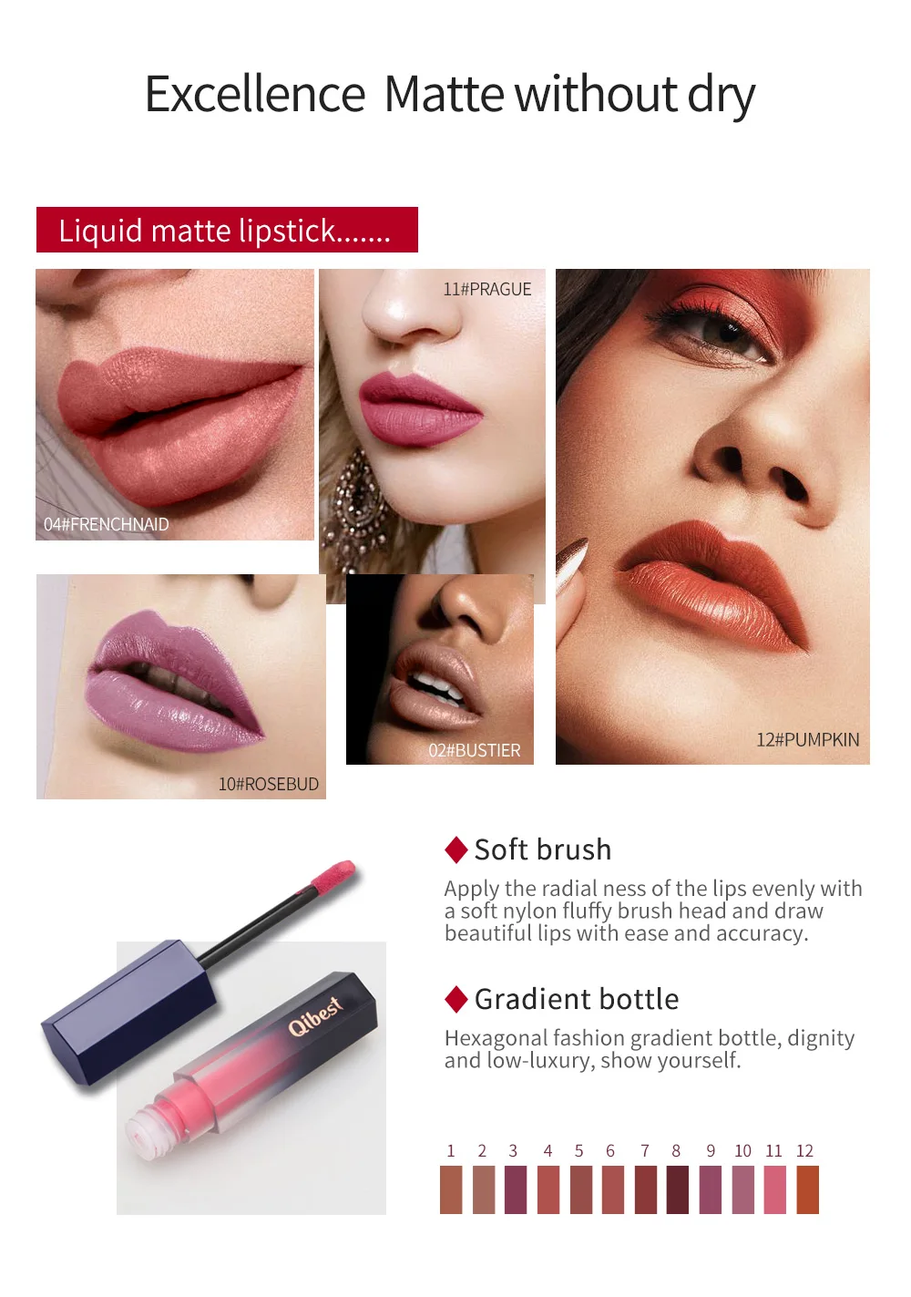 QIBEST 12 Colors Long Lasting Lip Gloss Moisturizing Matte Glaze Lipstick No Fading Non-stick Cup Light Fog TSLM1 |