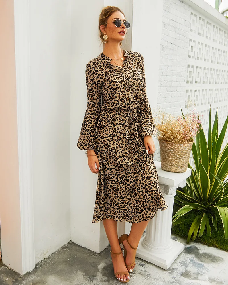 

midi office dress autumn women long sleeve casual modis fall leopard dresses vestidos vestido ropa mujer roupa feminina clothes