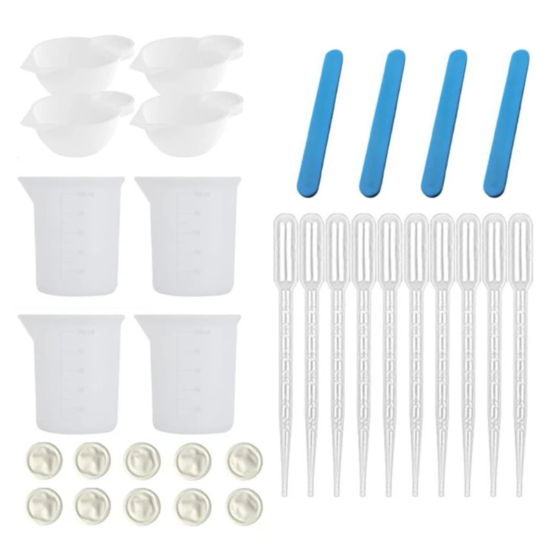 

X4YA Resin Measuring Cup Tool Kit 100ml Measuring Cup Silicone Stick for Epoxy Resin Mixed Jewelry Making Easy to Clean