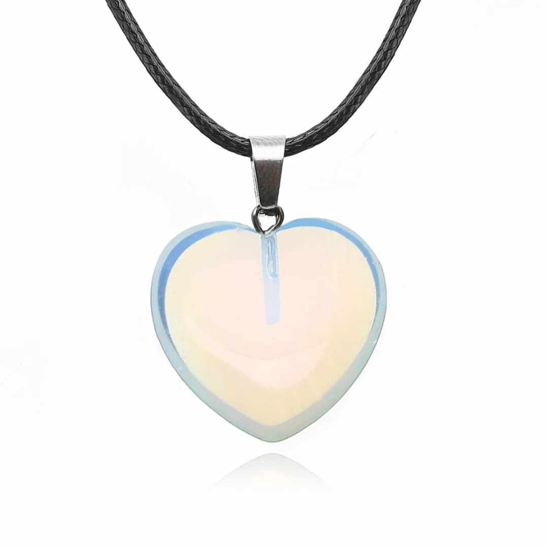 Кожаное ожерелье с подвеской в виде сердца и камня винтажная подвеска форме