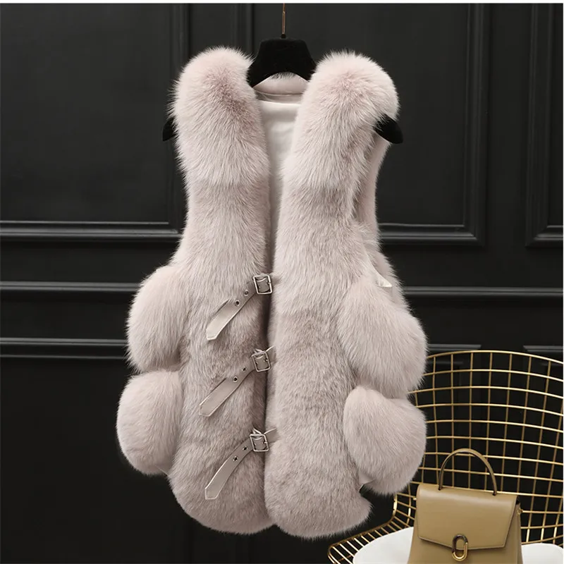Women's Autumn Fox Fur Gilet Real Fox Fur Coat Long Fur Vest Winter Solid Color Thick Warm Women's Vest Oversized Customizable