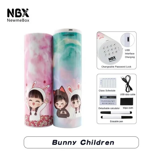 Bunny children NBX пенал для карандашей с паролем, держатель для ручек с рисунком из мультфильма, Большая вместительная коробка для канцелярских принадлежностей, кодовый замок, сумка для хранения для дома, офиса, школы - Цвет: Bunny children