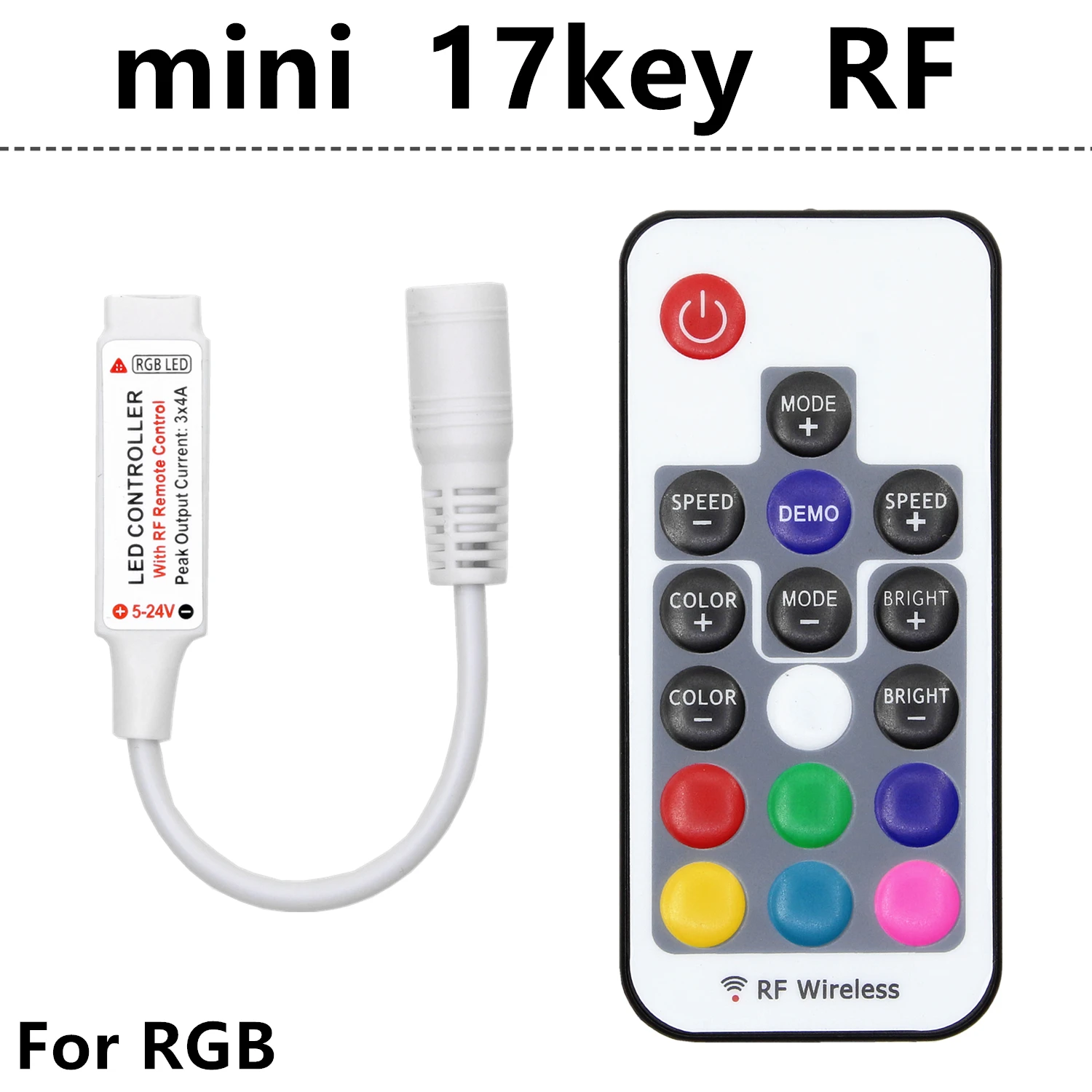 mini 17key RF Светодиодный контроллер, светодиодный ИК rgb контроллер, светодиодный контроллер, ИК пульт дистанционного управления, 12 В постоянного тока для RGB 3528 5050, светодиодная лента - Цвет: mini 17key RF