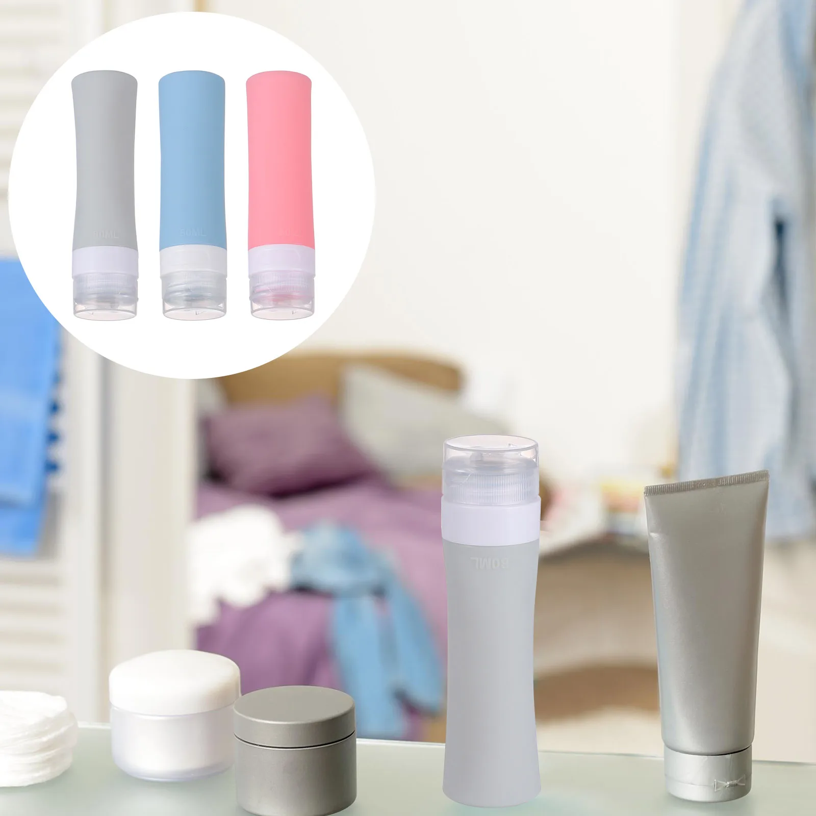 

3Pcs 80ml Travel Bottle Empty Refillable Reusable Bottles Silicone Containers