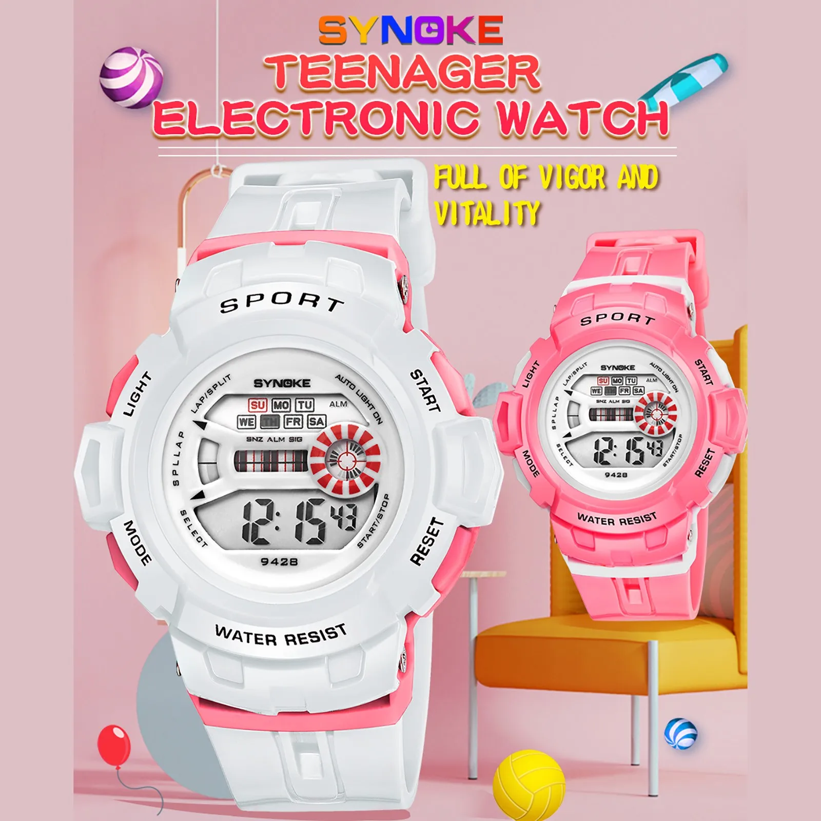 Детские цифровые часы многофункциональные водонепроницаемые светящиеся