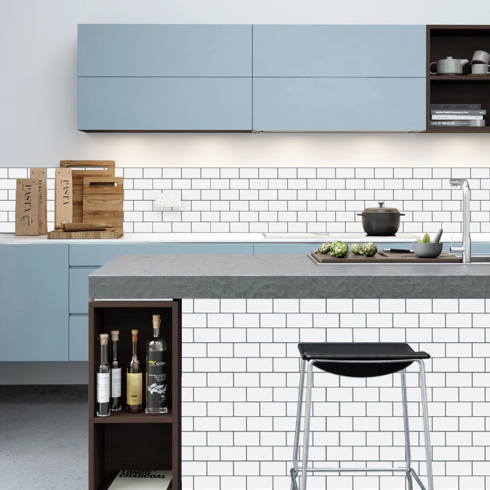 10 sheet peel and stick backsplash 12 in x 12 in subway self adhesive kitchen tiles mono white with gray grout free global shipping