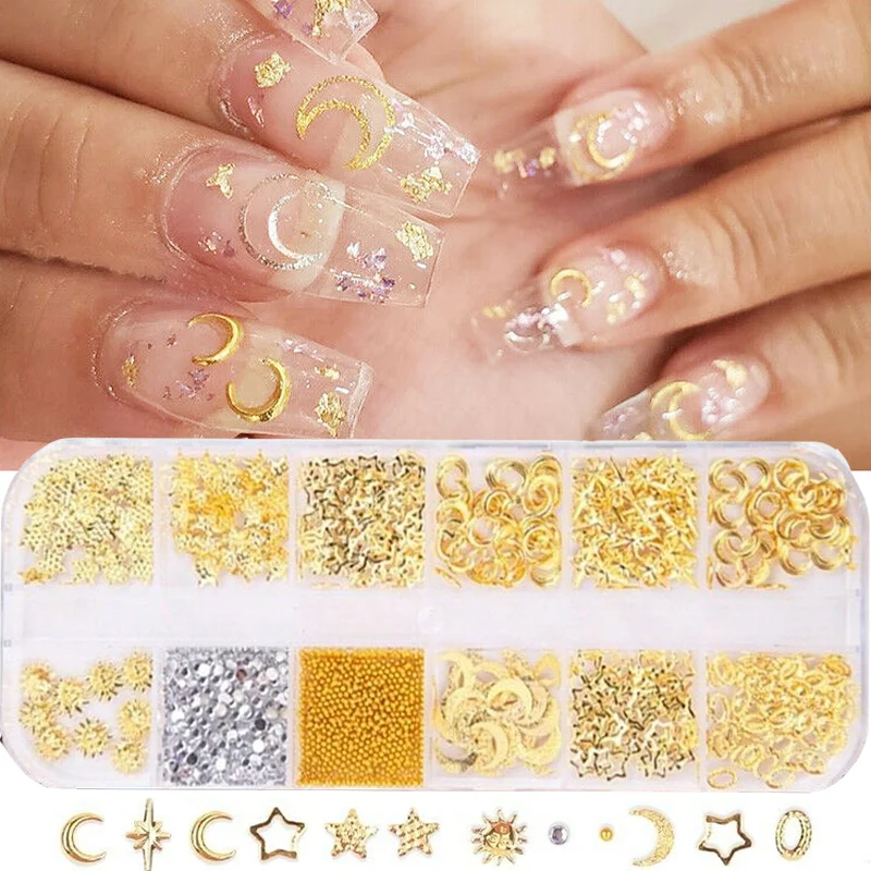 Серебристые золотистые металлические заклепки в виде Луны и звезды 3D для дизайна