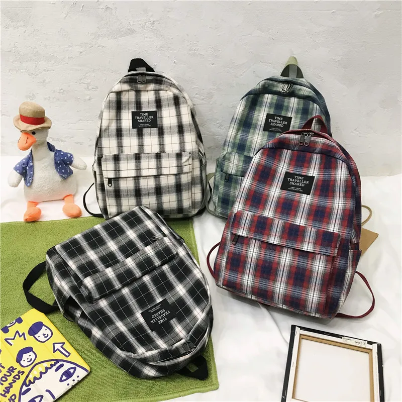 

2020 new double shoulder bag women retro college style leisure check student bag simple trend Backpack
