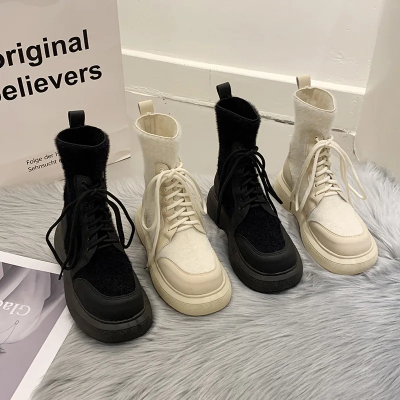 

Осенне-зимние Новые Вязаные ботинки мартинсы универсальные эластичные ботинки сетчатые красные фотоботинки