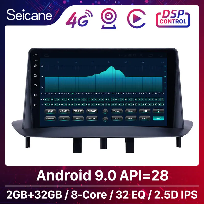 Автомобильный мультимедийный плеер Seicane с GPS стерео Android 9.0 для Renault Megane 3 2009 2010 2011