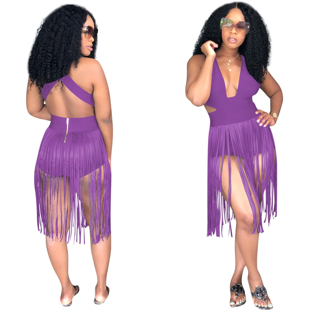 Women sleeveless sexy jumpsuits tassel romper women bodysuit lady combinaison femme DLM974 | Женская одежда