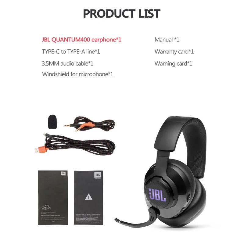 

JBL Quantum 400 Wired Headsets Gamer With Mic&LED Light 3.5mm Portable Audio Headsets Stereo Bass Earphones For PC/Xbox/PS4 /PSP