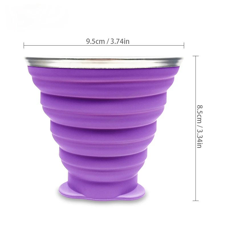 

270ml Silicone Collapsible Travel Cup Outdoor Portable Folding Camping Cups With Lids Lanyard Expandable Drinking