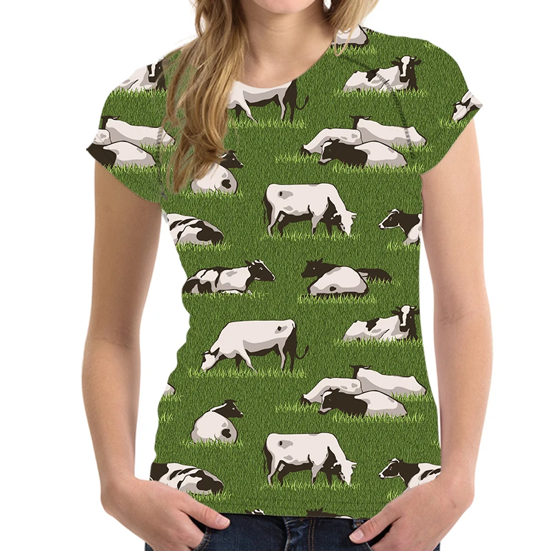 

Women T-Shirts Cute Milk Cow Animal Print Summer Casual Lady O-Neck Big Size Tops XXS-6XL Wholesale Customized Dropshipping
