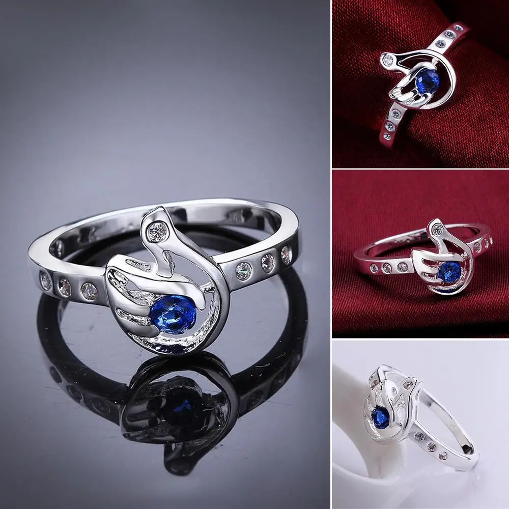 Серебряный цвет модные ювелирные изделия подвесные кольца голубой циркон сапфир