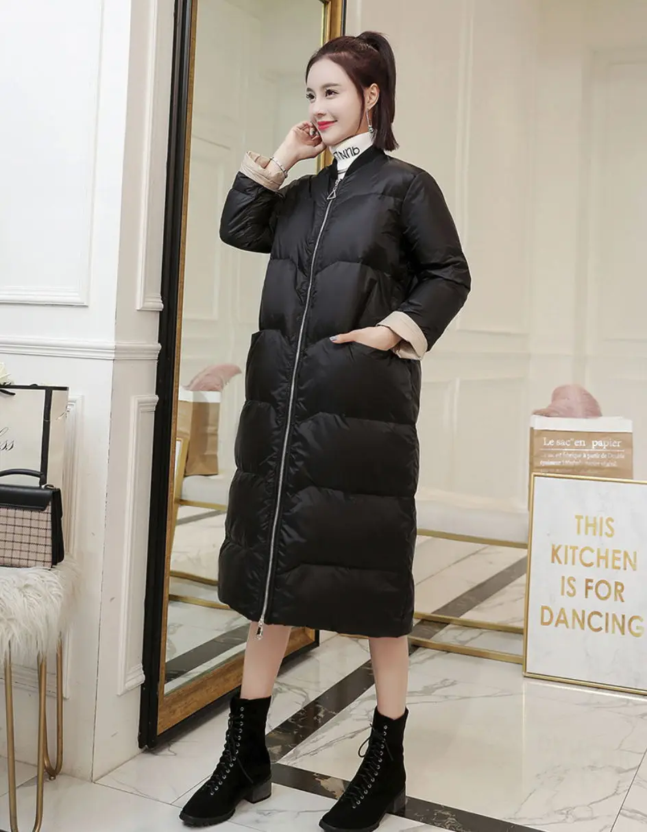 Взрывные Модели 2019 г. зимняя новая длинная куртка пуховик на белом утином пуху с