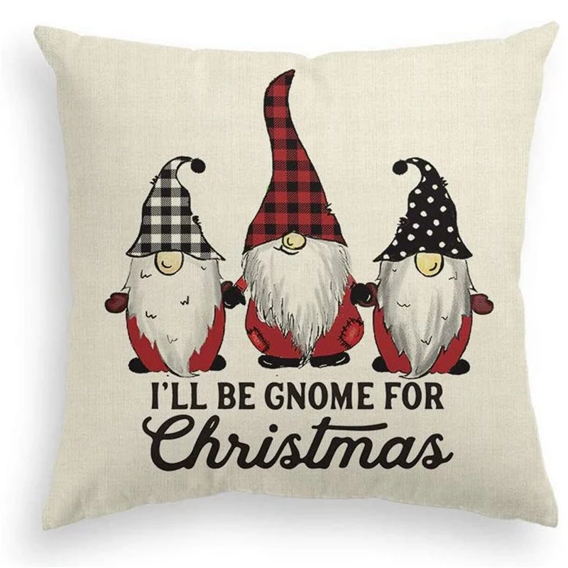 

Christmas Buffalo Plaid Gnome Truck Snowman Christmas Tree Throw Pillow Cover, Winter Holiday Cushion Case Decoration