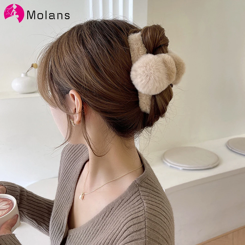 

Милые мягкие большие заколки для волос, плюшевая повязка для волос, зимние милые заколки для волос, женские заколки для волос, модные аксесс...