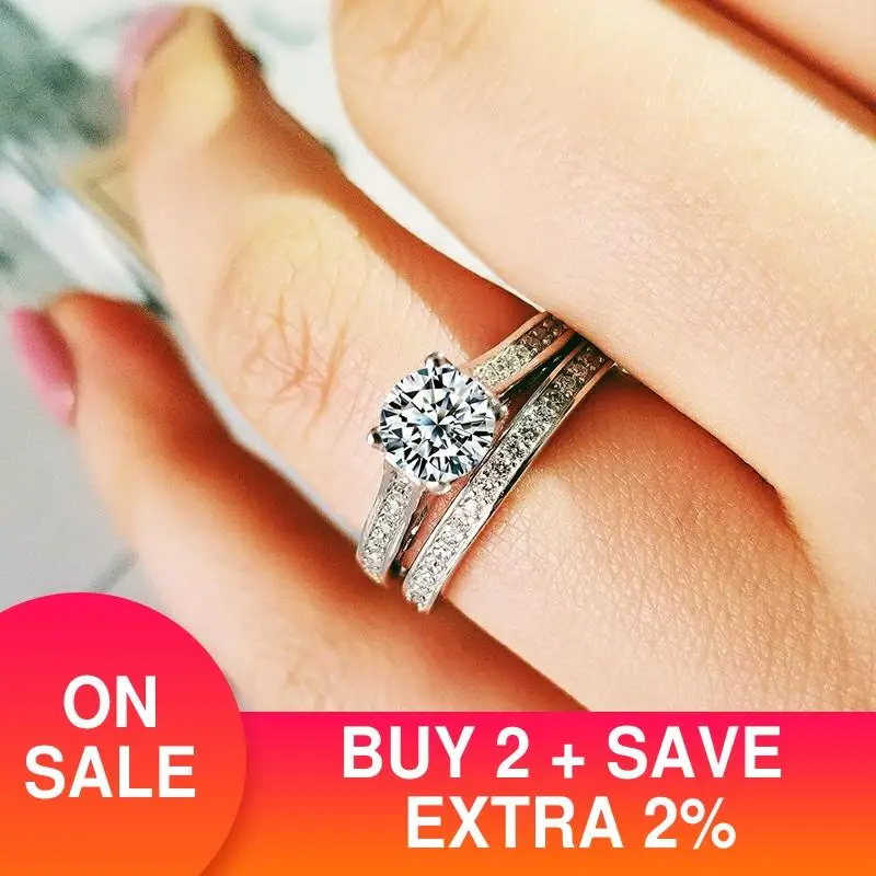 

2021 new trendy heart original 925 sterling silver wedding ring set for women lady anniversary gift jewelry wholesale R5150S