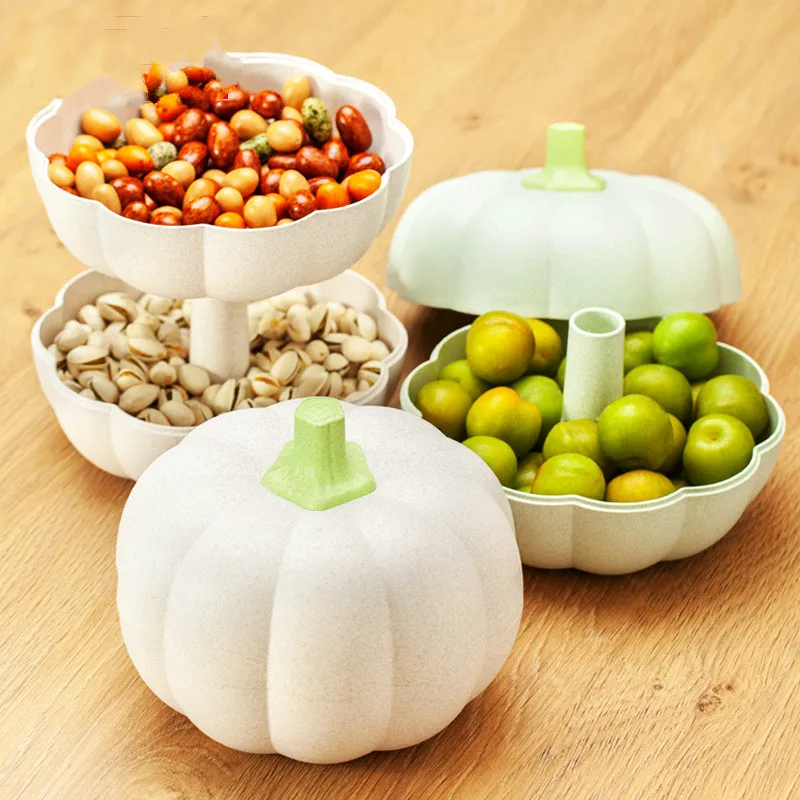 

Pumpkin Candy Box Fruit Plate Double Layer Dry Fruit Plate Box Snack Creative Modern Household Tea Table Storage Plate