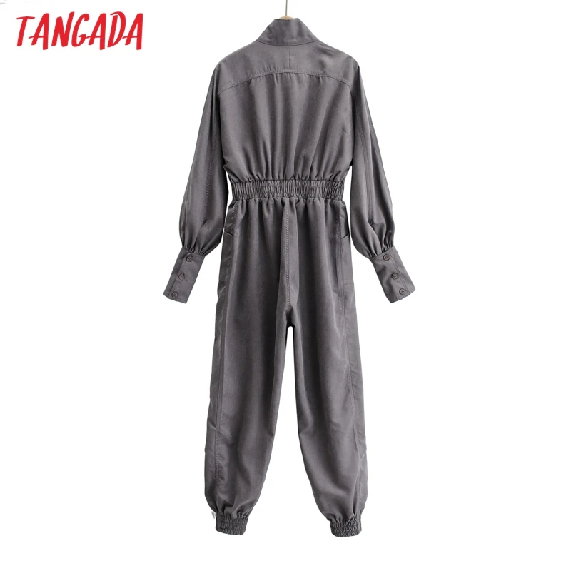 

Tangada Women Elegant Solid Long Jumpsuit Long Sleeve Pocket Pocket Female Casual Jumpsuit 4P53