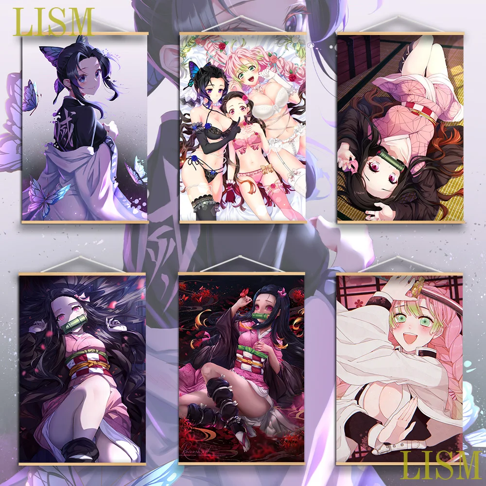 

Demon Slayer Kimetsu no Yaiba Anime Poster manga picture with solid wood hanging scroll for canvas painting
