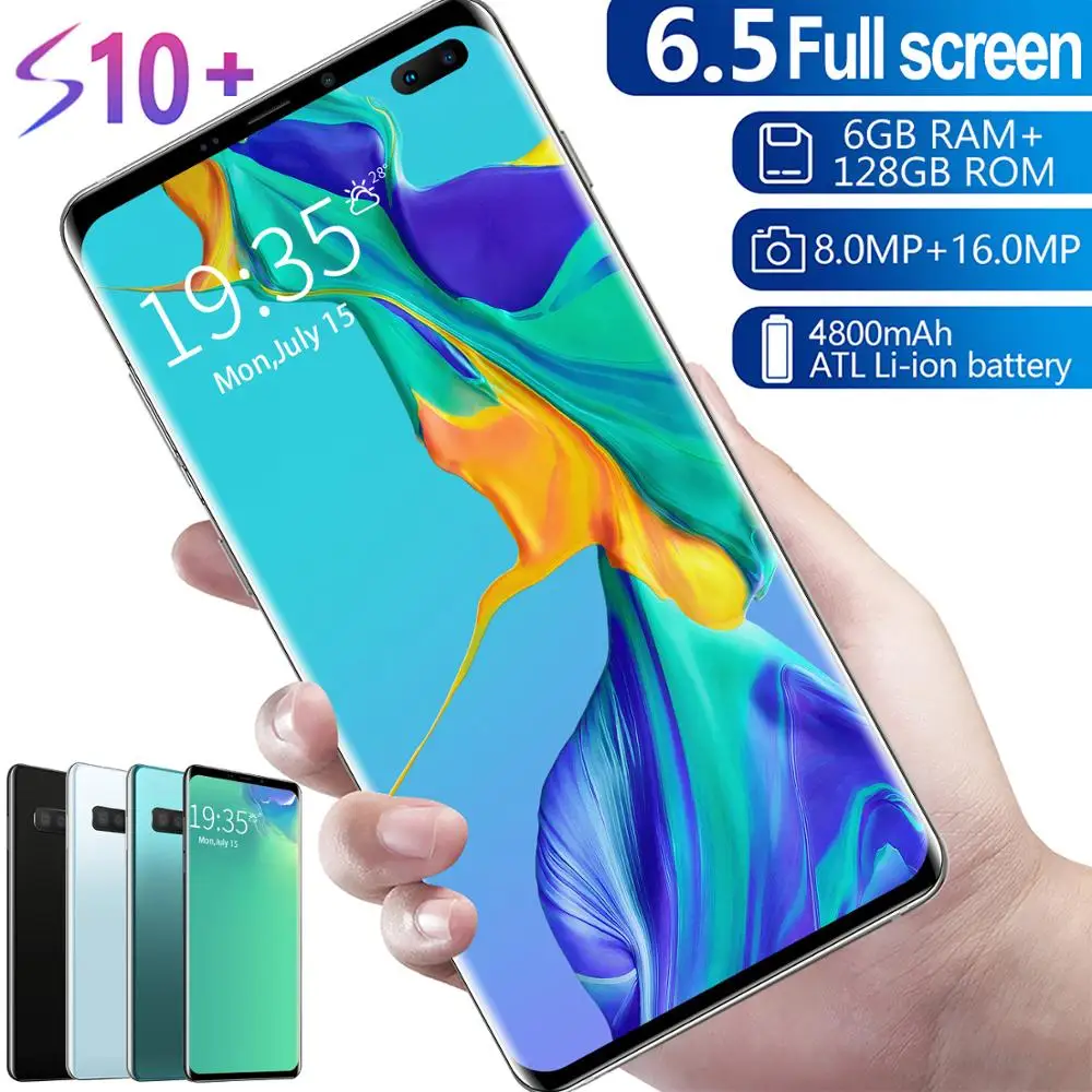 KIMTIEN S10+ смартфон полноэкранный 6 ГБ+ 128 Гб 8 ядерный Android 9,1 Finger Face ID двойная камера 4G смарт мобильный телефон трубка