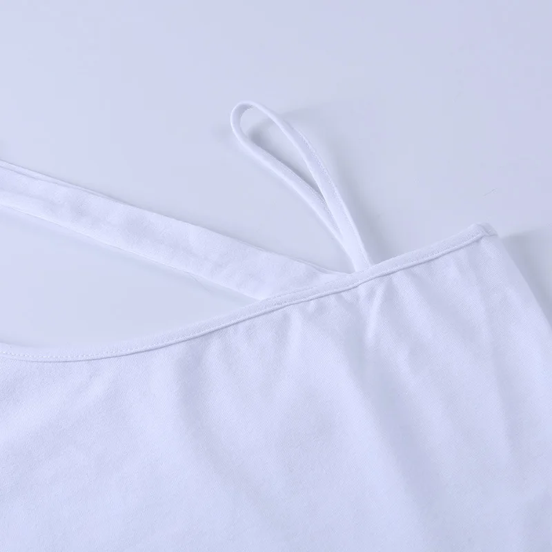 

NCLAGEN Sexy Skew Shoulder Hollow Out Summer Mini Tank Black White Comfort Simple Crop Top Women Active Slim Fitness Camisole