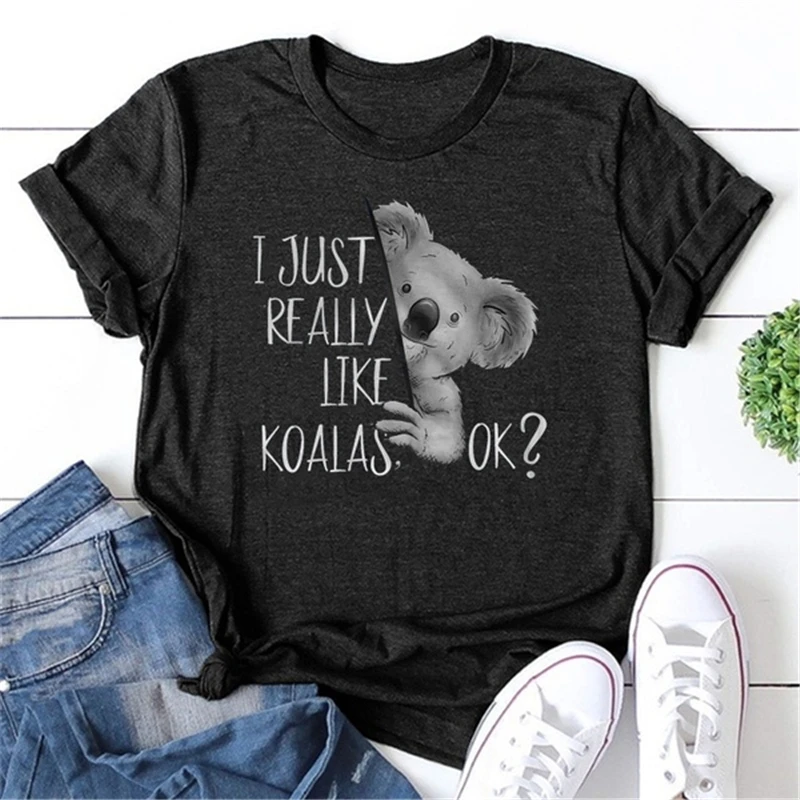 

Tshirt Women Like Koala Print Graphic Tee Cute Cartoon Top Female Clothes Spring Summer Funny Streetwear Aesthetic Girls Shirt
