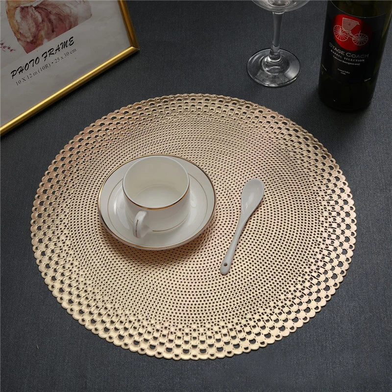 

Hot Sale Hollow Round PVC Placemat Table Mats Coaster Pads Heat-Resistant Wipeable Waterproof Anti-Slip Pad Table Placemats