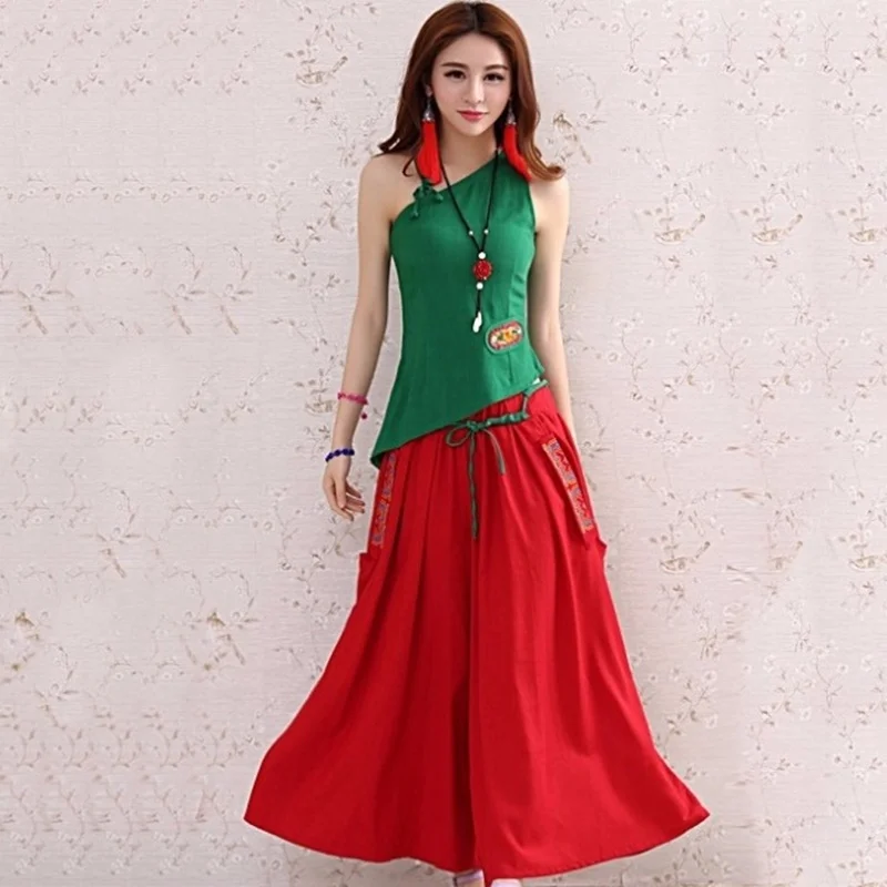 Женский топ без рукавов Асимметричный из хлопка и льна в китайском стиле ретро