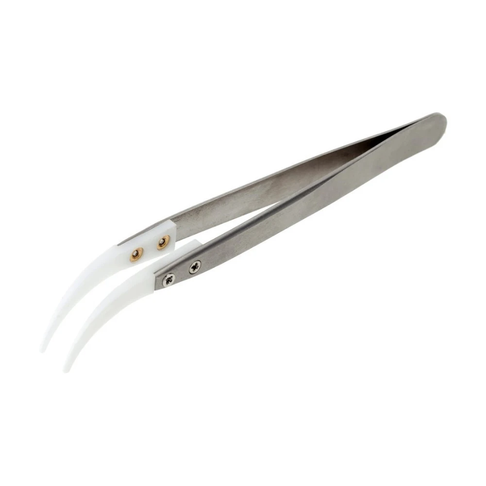 

New 1PC Precision Stainless Steel Ceramic Tweezers Industrial Electronics Anti-static Curved Straight Forceps Hand Repair Tools