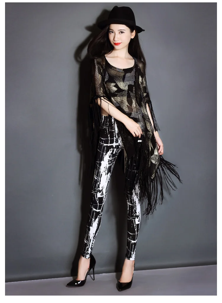 

Fall Winter Casual Hollow Out Women Sweater Gold Print Knitted Tops Tassel Chic Female Knitwear Batwing Girl Jumper SA150S50