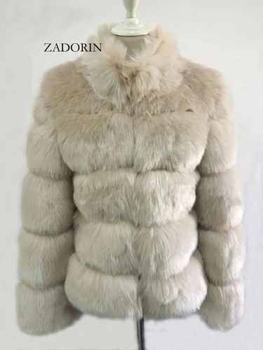 Khaki ZADORIN новое зимнее женское пальто из искусственного лисьего меха, большие размеры, Женское пальто со стоячим воротником и длинным рукавом, куртка из искусственного меха, меховой жилет fourrure - Цвет: Khaki