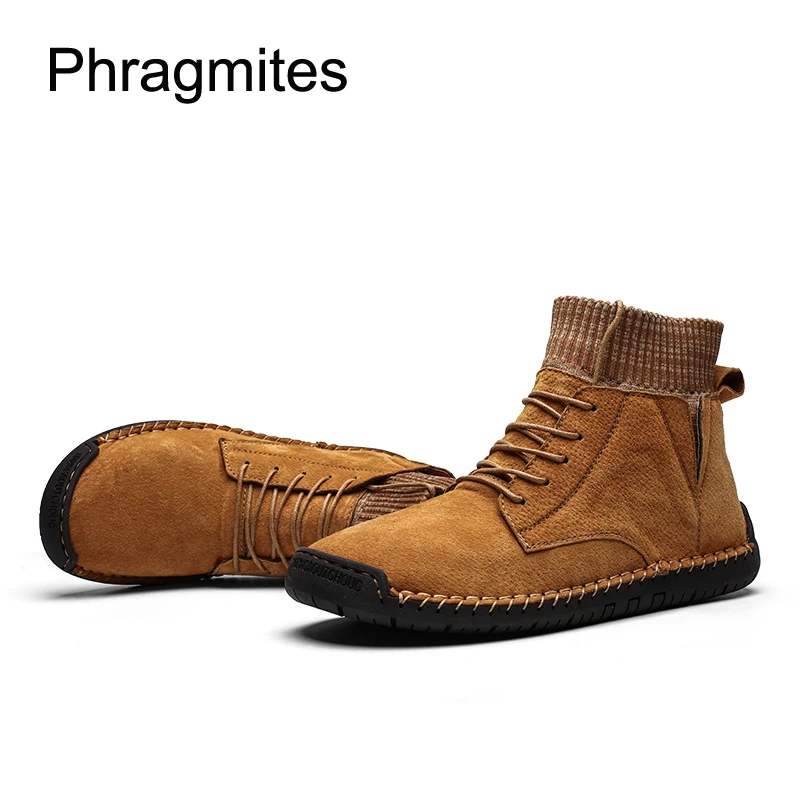 Phragmites/модные мужские ботинки простой дизайн Botas Mujer повседневная кожаная обувь с