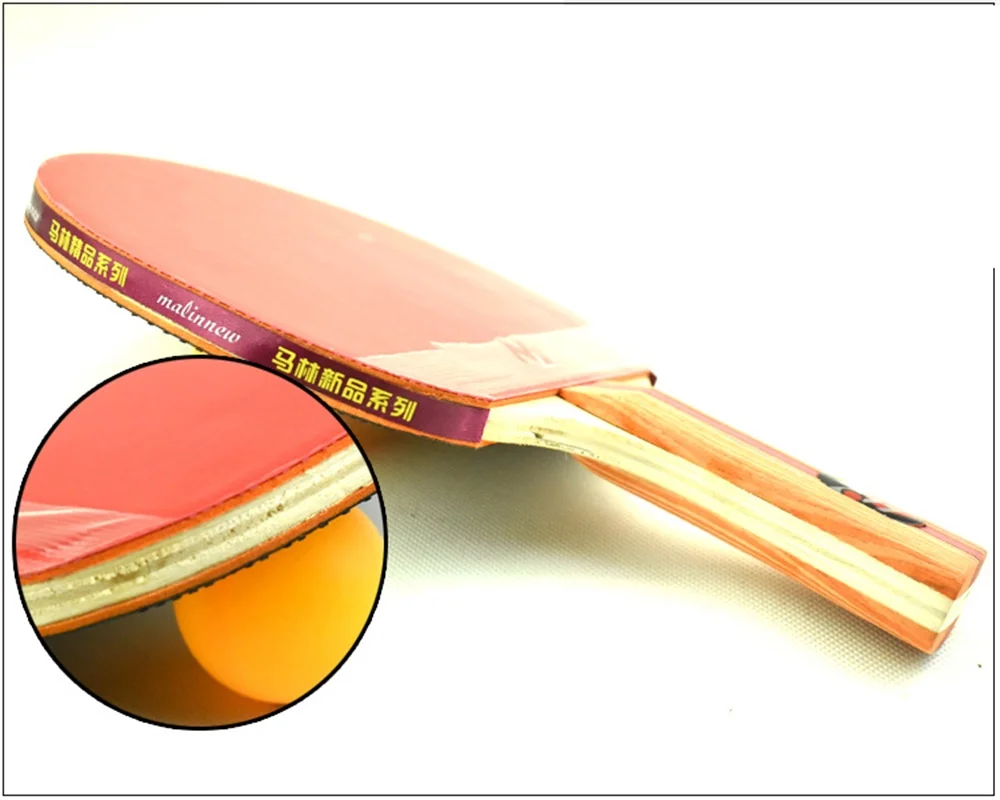 Настольная ракетка для тенниса с длинной и короткой ручкой Резиновая двойным