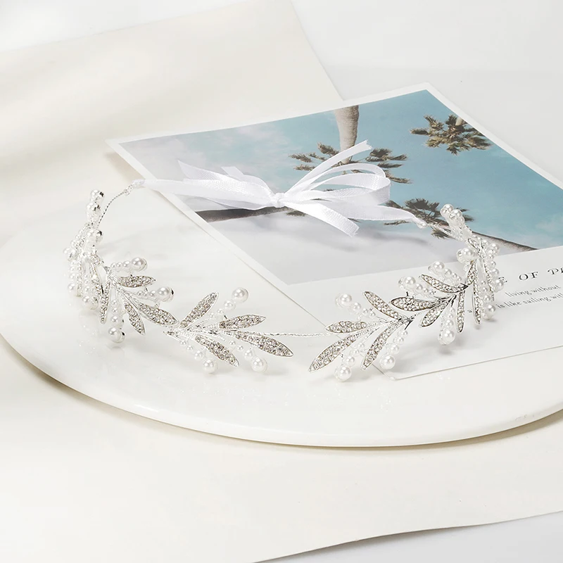 QYY Женская повязка Стразы голову горный хрусталь жемчужный серебряный цвет