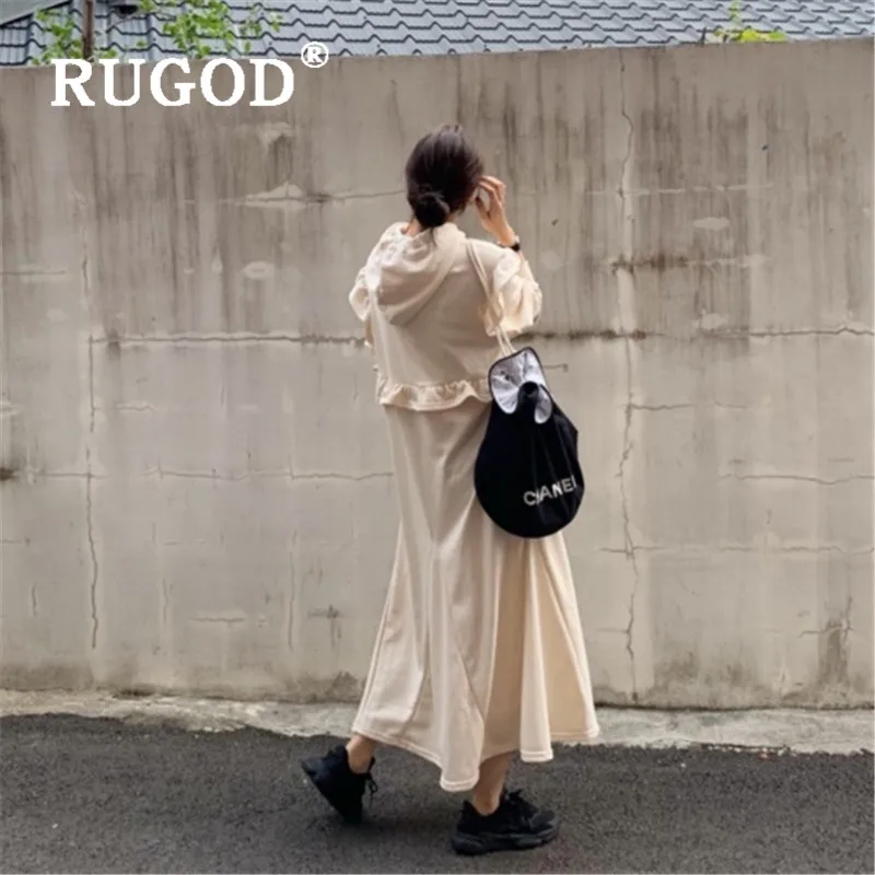 RUGOD женское платье-свитер с капюшоном плотные длинные платья рюшами корейская
