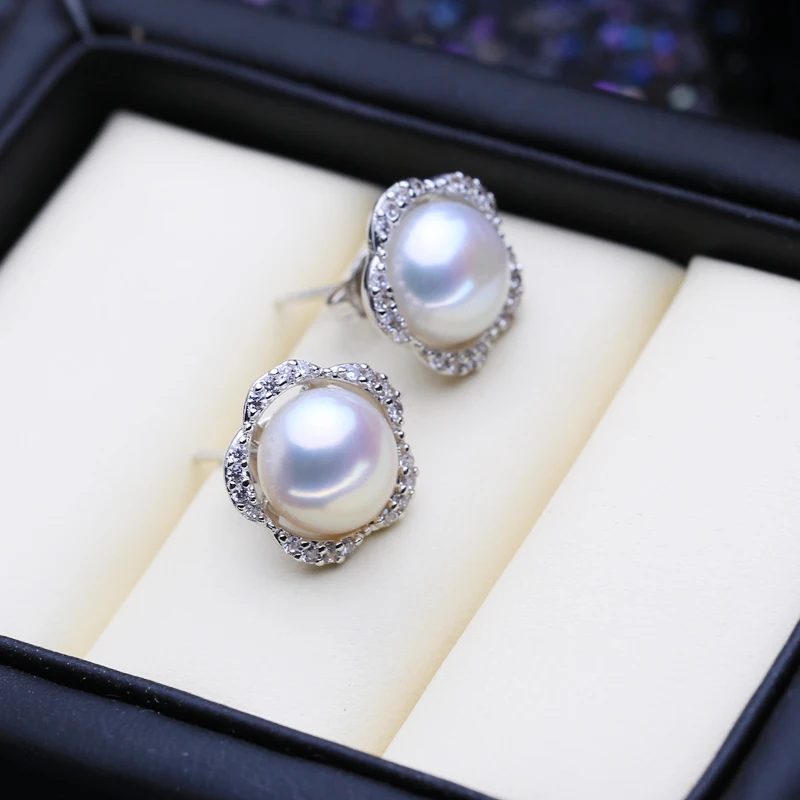 Женские серьги-гвоздики с натуральным пресноводным жемчугом | Украшения и