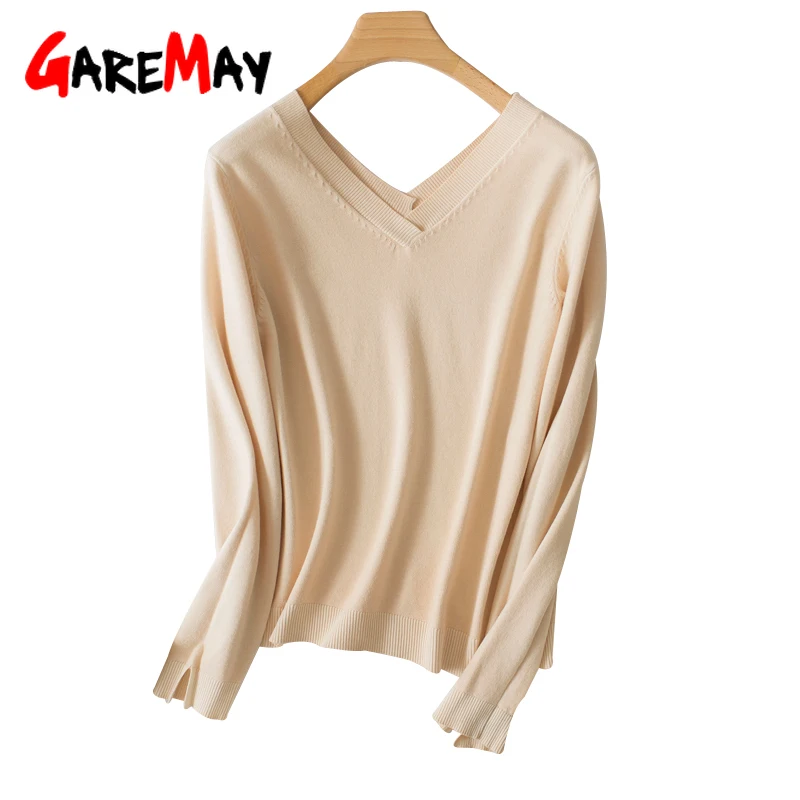 Knitted Cashmere Sweater Women High Quality Fashion V-neck Slim Soft Wool Autumn Winter Female Women's Pullover | Женская одежда