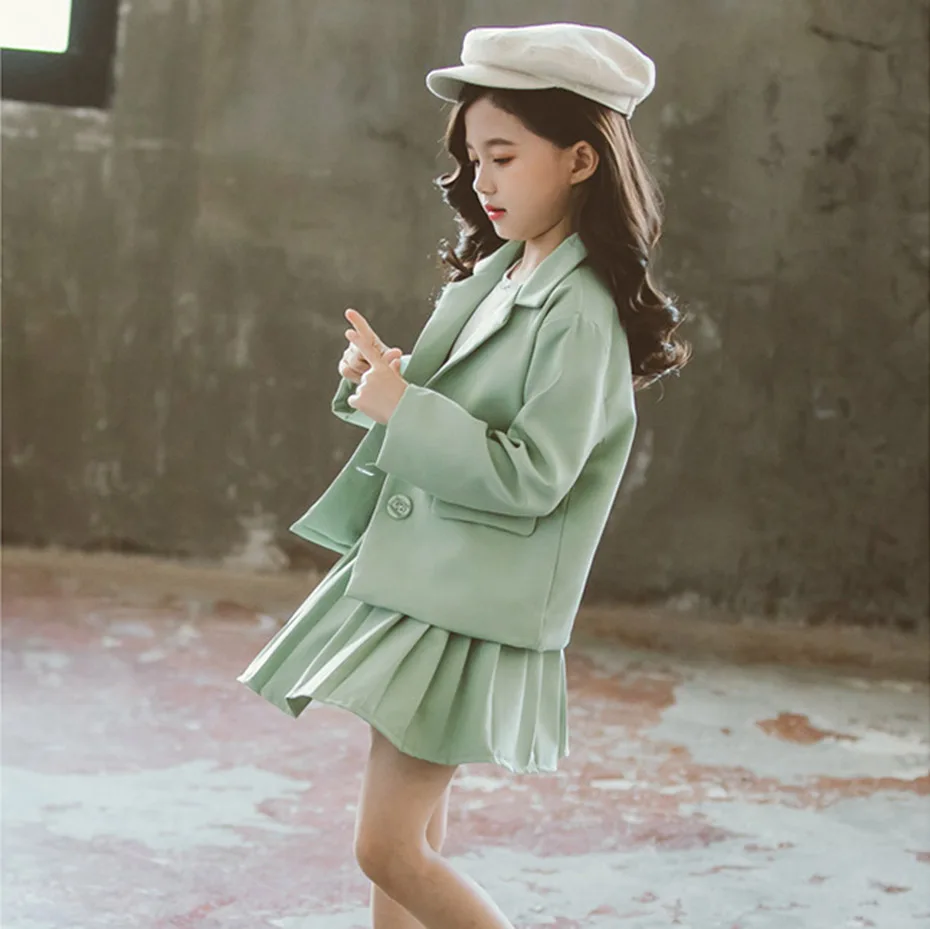 Одежда для девочек плиссированная юбка и куртка одежда однотонная верхняя