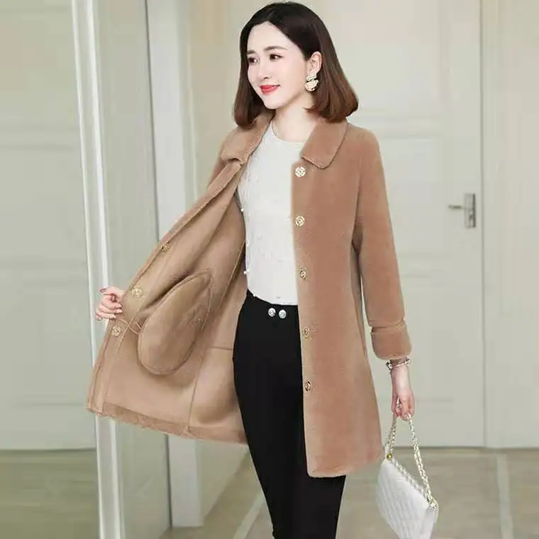 

Women 2020 Autumn Winter Sheep Shearling Parka Real Lambswool Slim Clothing Female Turn-down Collar Wool Fur Warm Overcoats L639