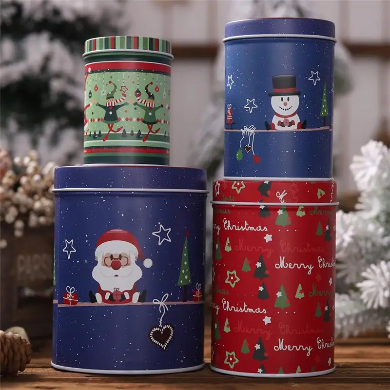

Xmas new Year Christmas tinplate cans Candy box Gift storage box Cookie jar tin can christmas decorations for home 4pcs FZ185